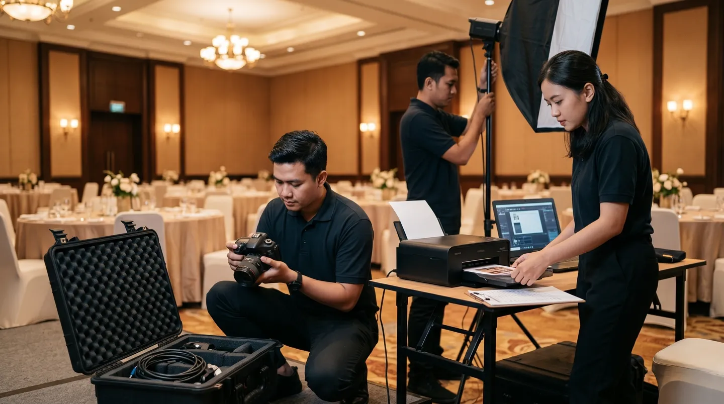 Tim Wefio sedang melakukan setup dan pengecekan equipment sebelum event dimulai