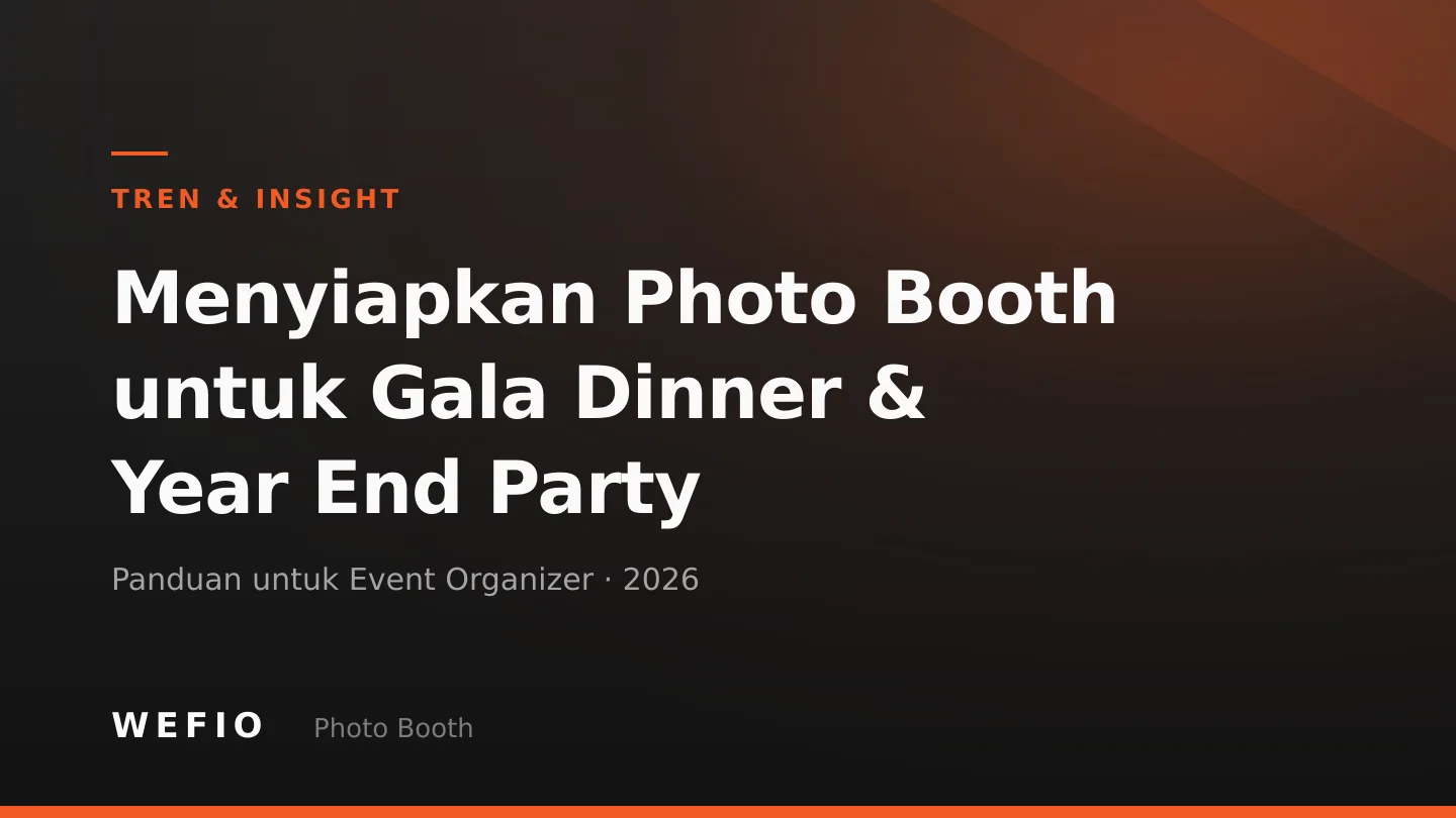 Suasana gala dinner korporat dengan area photo booth di sisi ballroom