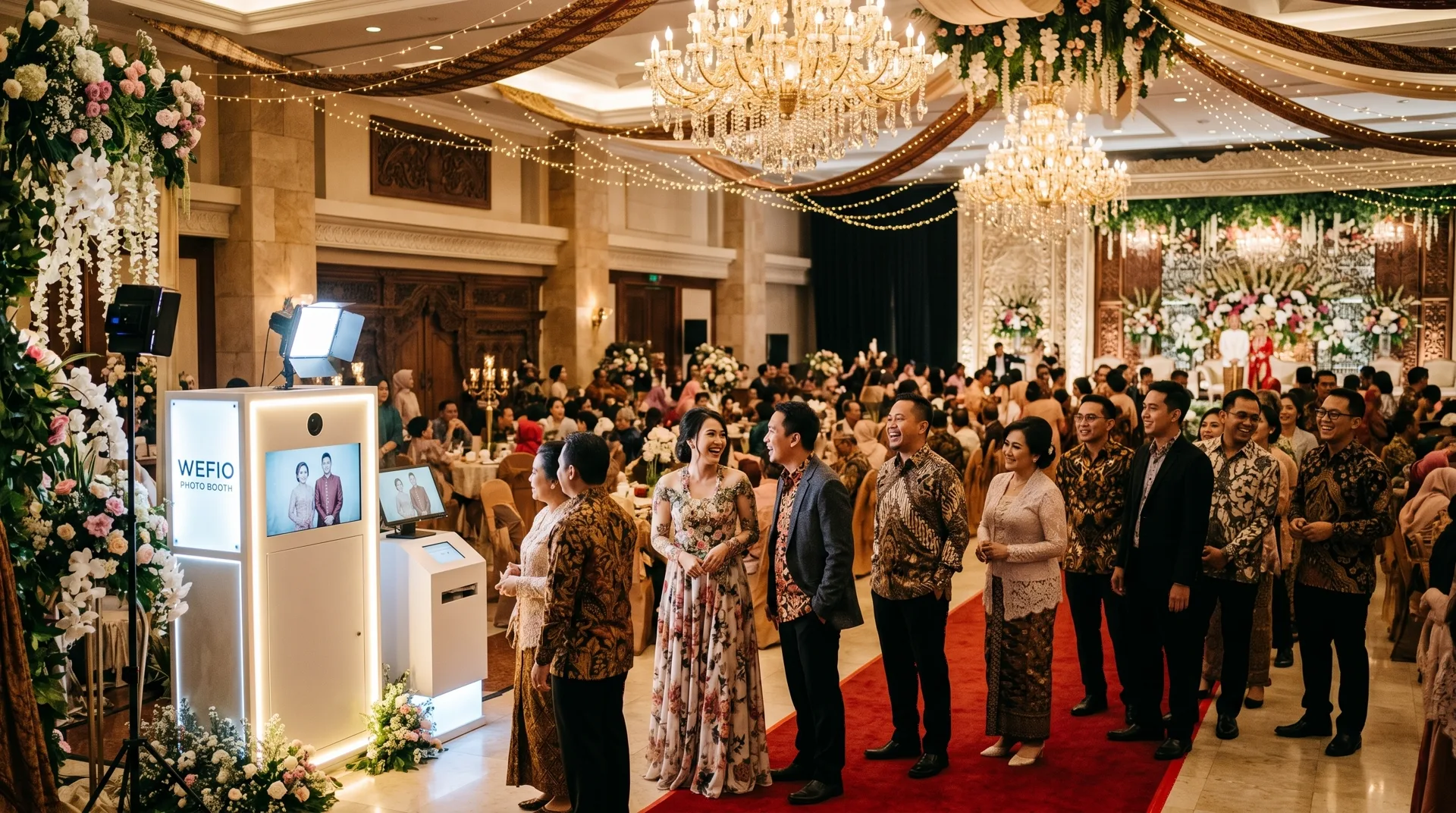 Antrean tamu menunggu giliran di photo booth — bukti popularitas Wefio di event